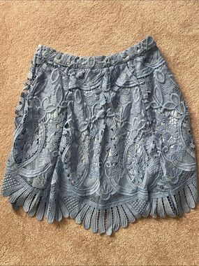 Lovers + Friends Sky Blue Crochet Lace Mini Skirt